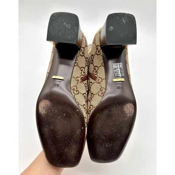 Gucci Ellis GG Logo Leather Trimmed Ankle Boots Camel Ebony Canvas EU 39.5 US9.5 - Picture 8 of 14